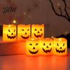 Realistic Flickering Flameless Candles 6 Pcs Battery Operated Tea Lights Orange Electric Fake Ghostly Patterned LED Candles Halloween Spooky Pumpkin