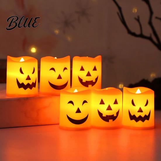 Realistic Flickering Flameless Candles 6 Pcs Battery Operated Tea Lights Orange Electric Fake Ghostly Patterned LED Candles Halloween Spooky Pumpkin