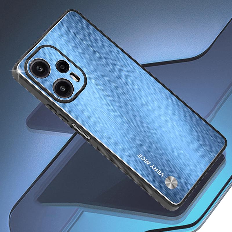 

Brushed Phone Cover for Xiaomi Redmi Note 12 Turbo/Poco F5 5G TPU Frame Aluminium Alloy Back Cell Phone Case Blue