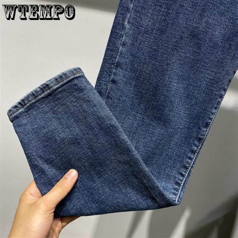 WTEMPO Sommer Herren Gerade Lockere Jeans Einfarbig Dünne Sektion Stretch Slim Jeans Einfache Lässige Atmungsaktive Dreiviertelhose