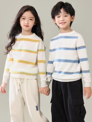 Kinder 100% Wollpullover mit Streifen – Dick, Gestrickt, Rundhalsausschnitt für Jungen & Mädchen (Herbst Winter)