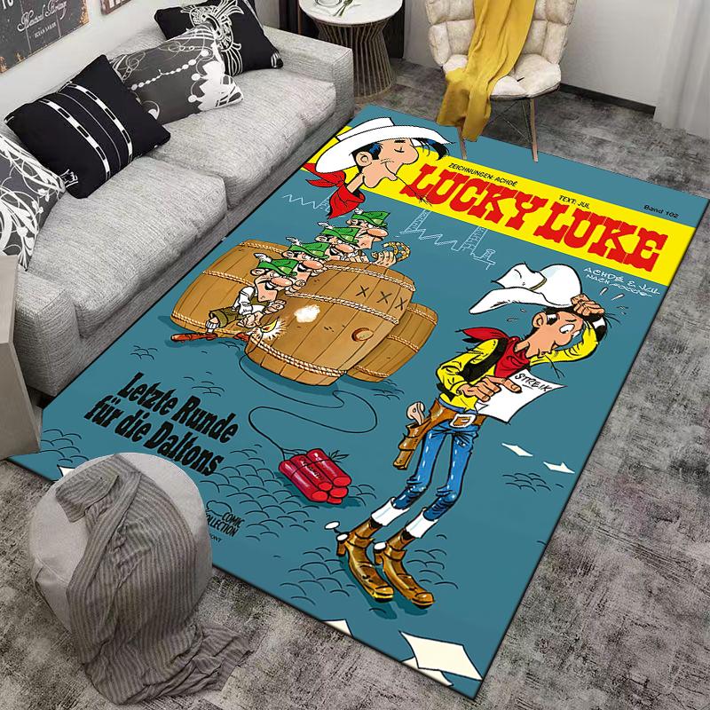 Lucky Luke Last Round Daltons Dynamite Blue Comic Cover for living room bedroom dorm decor vintage retro distressed print printed carpet rug