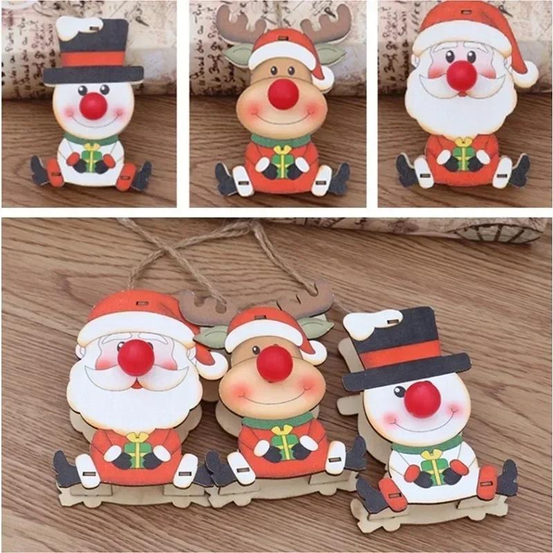 New Style Ornaments Wooden Luminous Decorations Children's Gifts Christmas Tree Pendant Home Kawaii Party Decor Supplies