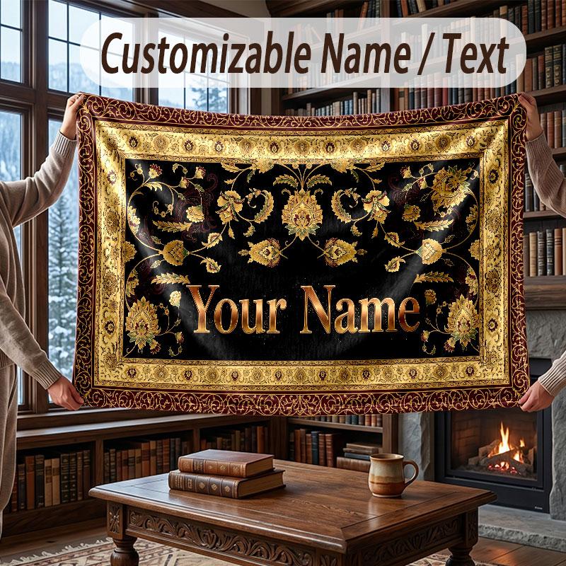 Floral Garden Theme Throw Blanket Custom Name Text Personalized Blanket Soft Cozy Blanket for Home Sofa Bed