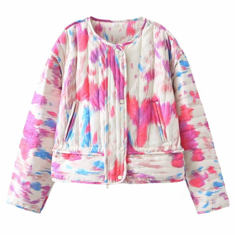 

Kaslead New Arrival Women s Clothing Fashion Style Stylish Simple and Versatile Tie-Dye Print Casual Jacket Cotton-Padded Jacket Color L