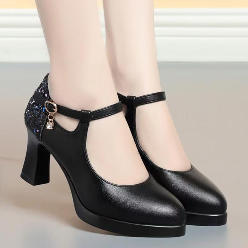 Qipao Women's Chunky Heel Leather Platform Shoes