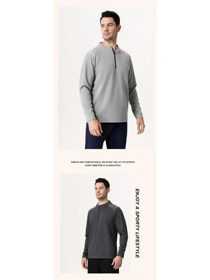 Lulu Style Men's Half-Zip Long Sleeve Quick-Dry Shirt: Breathable, Sweat-Wicking for Autumn & Winter Fitness, Cycling, Fishing, and Running.