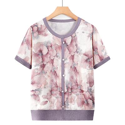 New Middle-aged and Elderly Mother Wear Summer Round Neck T-shirt Casual Grandma Wear Thin Small Shirt for Women