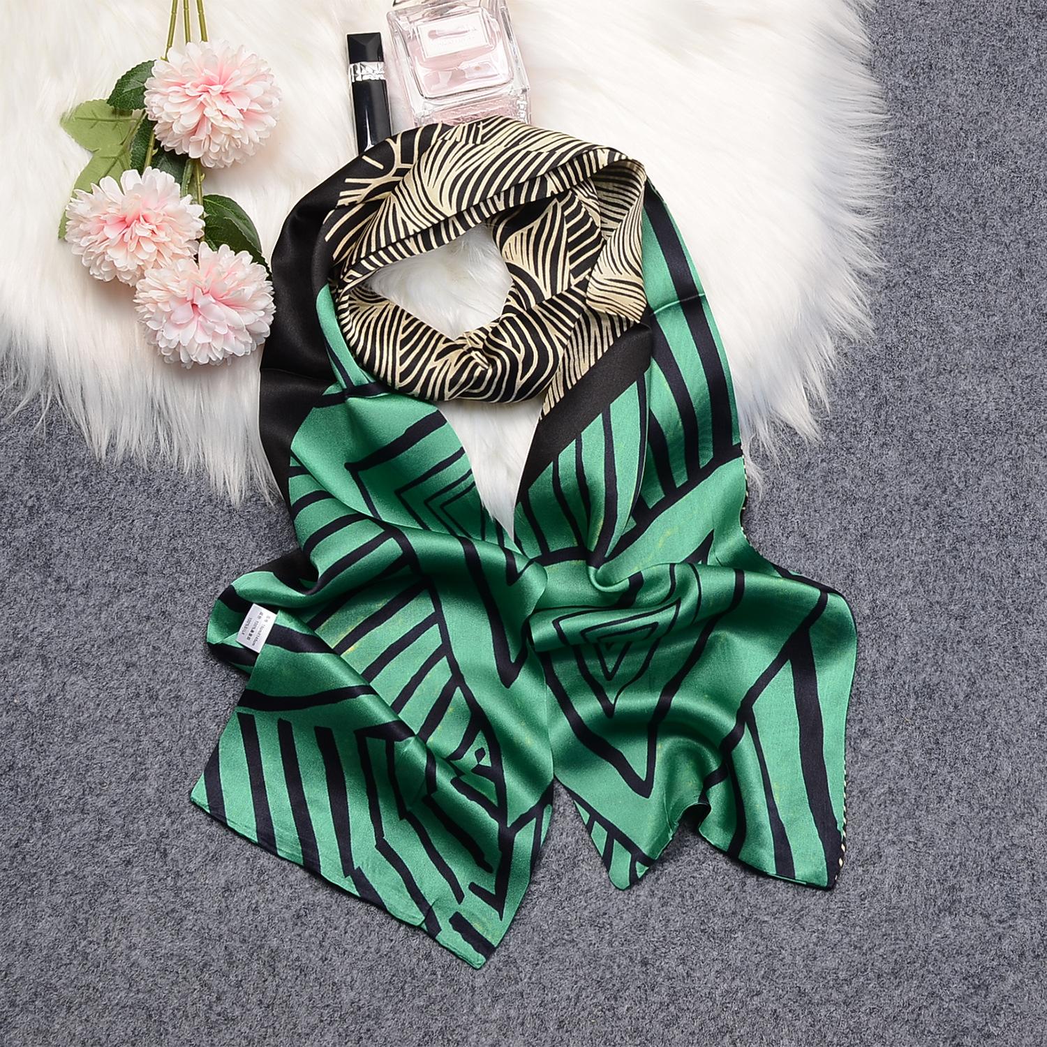 Premium sense 100% mulberry silk silk scarf female Korean version spring and autumn long double-layer double-sided silk scarf streamer scarf 150*15cm