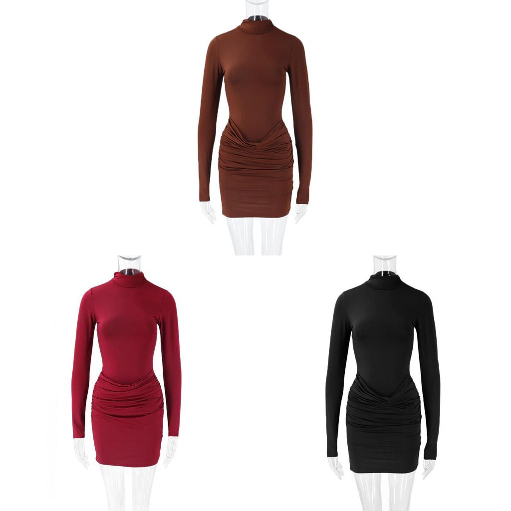 Sexy Streetwear Dress With Long Sleeves And Ruched Design For Youth Casual Wear