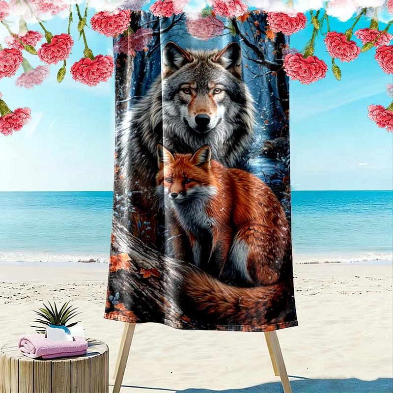Fox Art Print Beach Towel, Large Soft Quick Dry Towel for Beach Camping Swimming