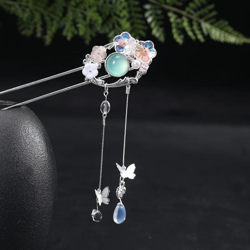 Épingles à cheveux chinoises en métal à pompons faites main vintage pour femmes ethniques ornements accessoires de bijoux de mode