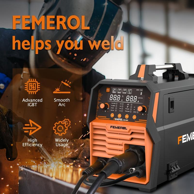 FEMEROL 6 In 1 Gas MIG Gasless Flux Core Stick Lift TIG Spot Welding Spool Gun Compatible Aluminum Welding Machine 110V/220V