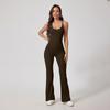 Seamless Ribbed Cutout Back Tight Yoga Jumpsuit Butt Lifting Gym Workout Bodysuit