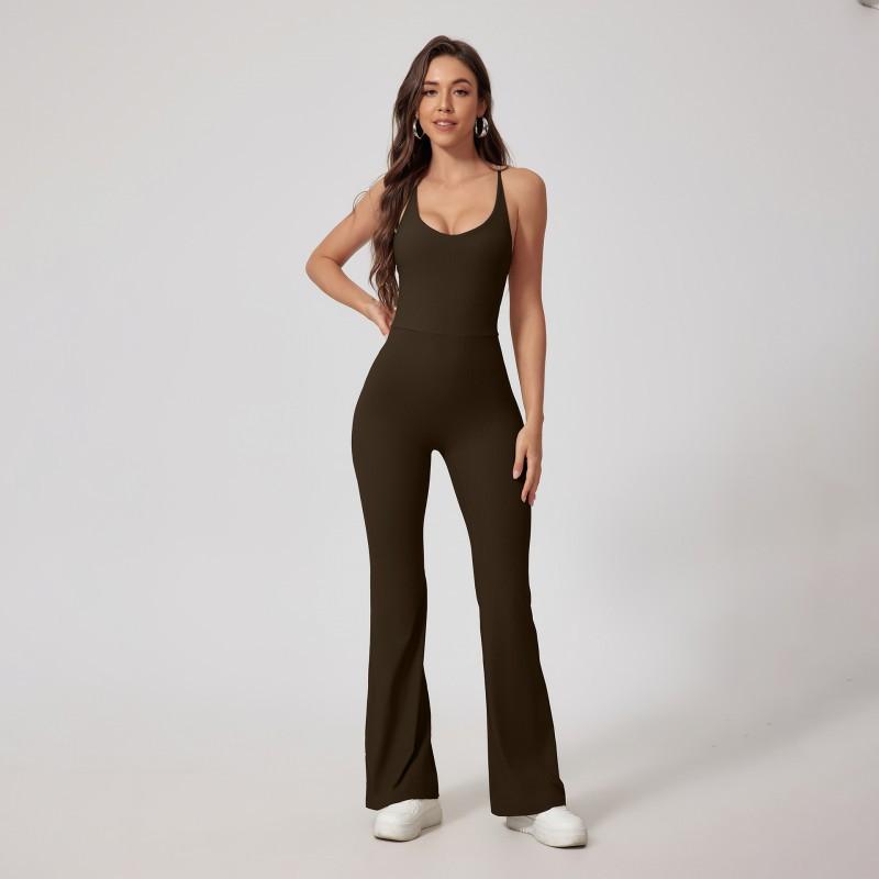 Seamless Ribbed Cutout Back Tight Yoga Jumpsuit Butt Lifting Gym Workout Bodysuit