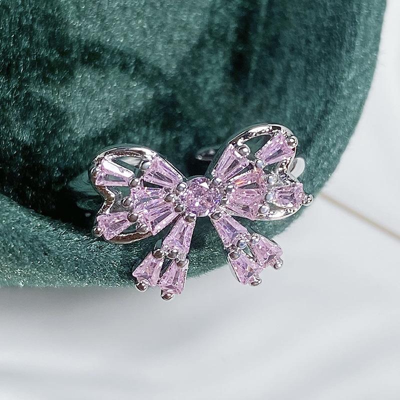 Heavy Industry Light Luxury Full Diamond Pink Zircon Butterfly Opening Ring Niche Premium Sense Delicate Personality Ring Female