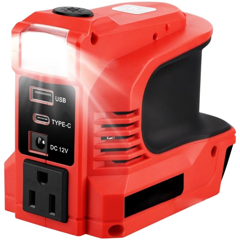 Lightweight 220W Power Inverter with LED Work Light Easy Carry  Power Stations Emergency Backups  Power for 18V Battery
