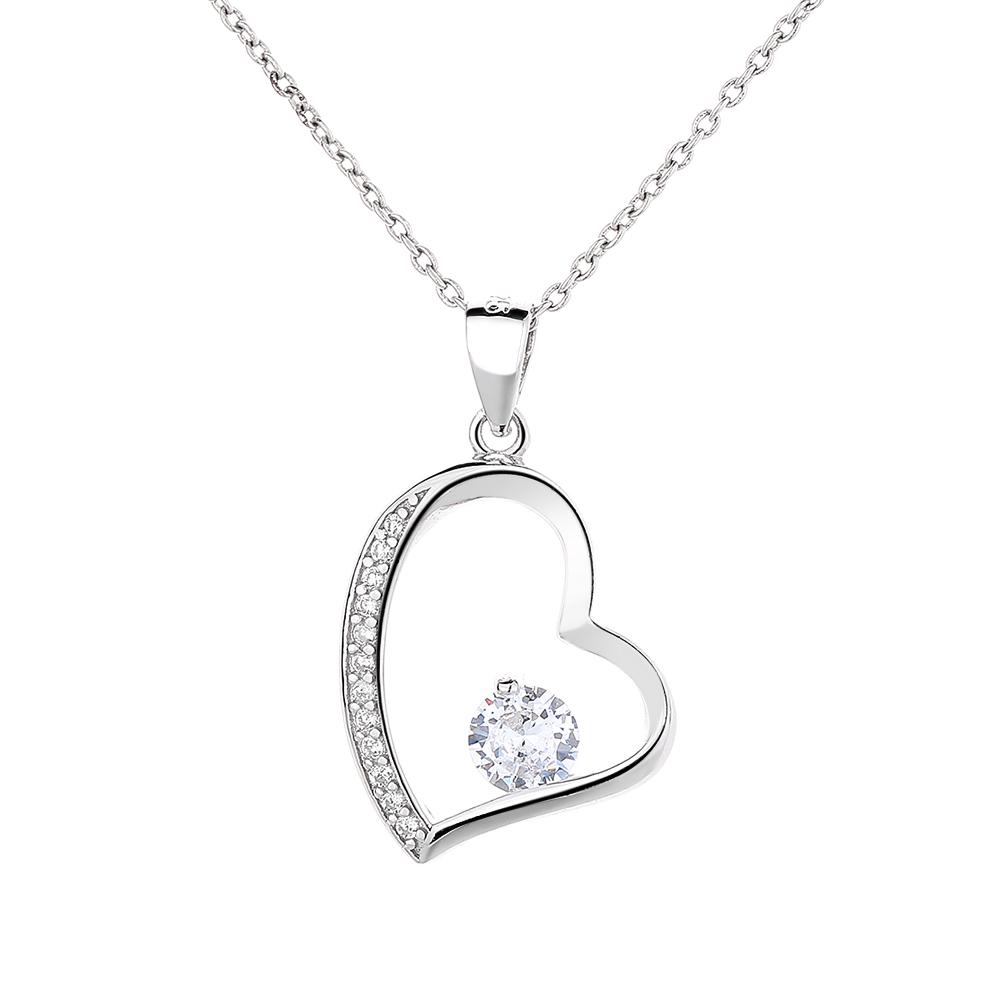 925 Silver Sterling Heart Design Simple Pendant Gemstone Necklace for Women Birthday Gift