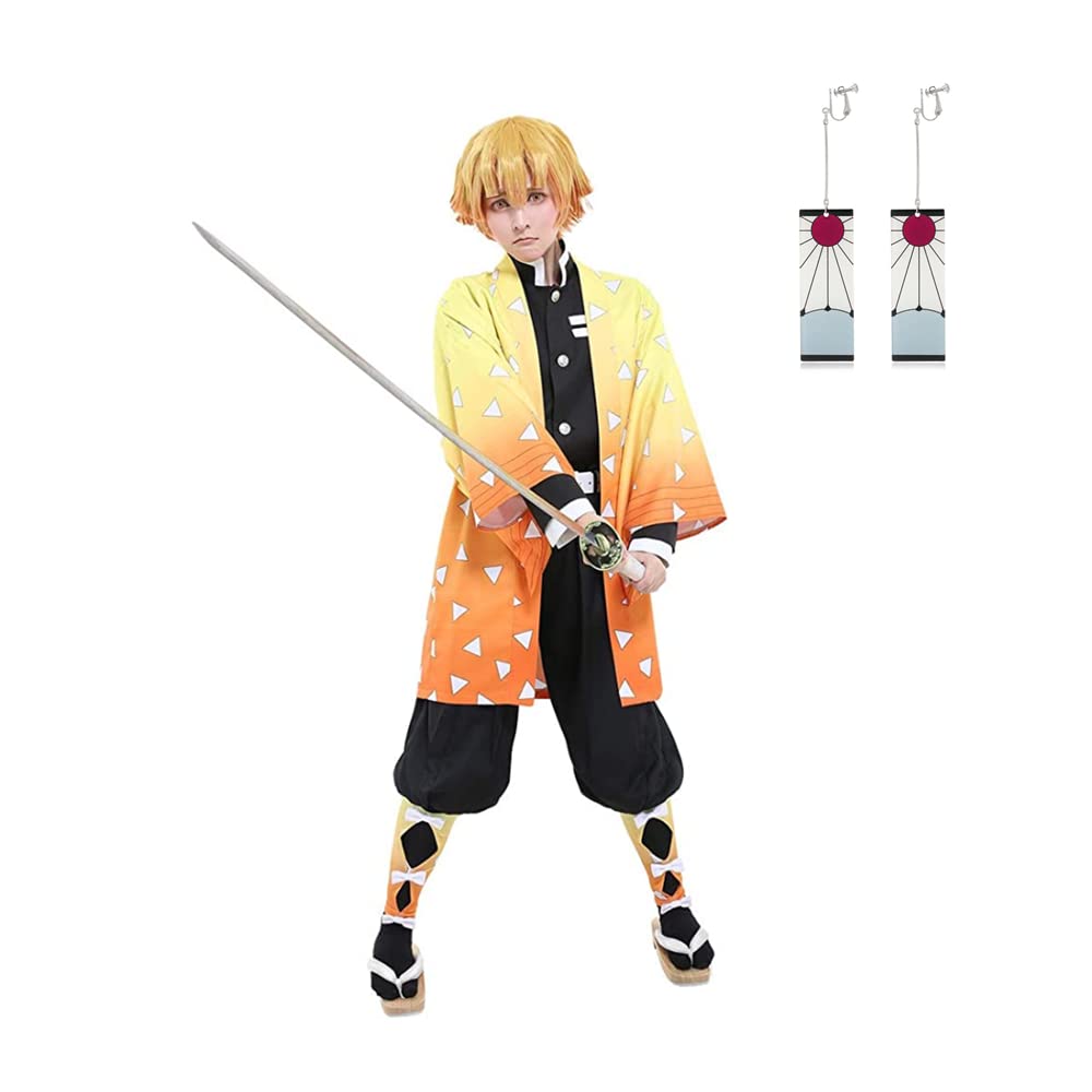 Anime Demon Slayer Agatsuma Zenitsu Cosplay Kostüm Cartoon Kimetsu No Yaiba Zenitsu Kostüm Sutis Perücken Halloween für Kinder Erwachsene