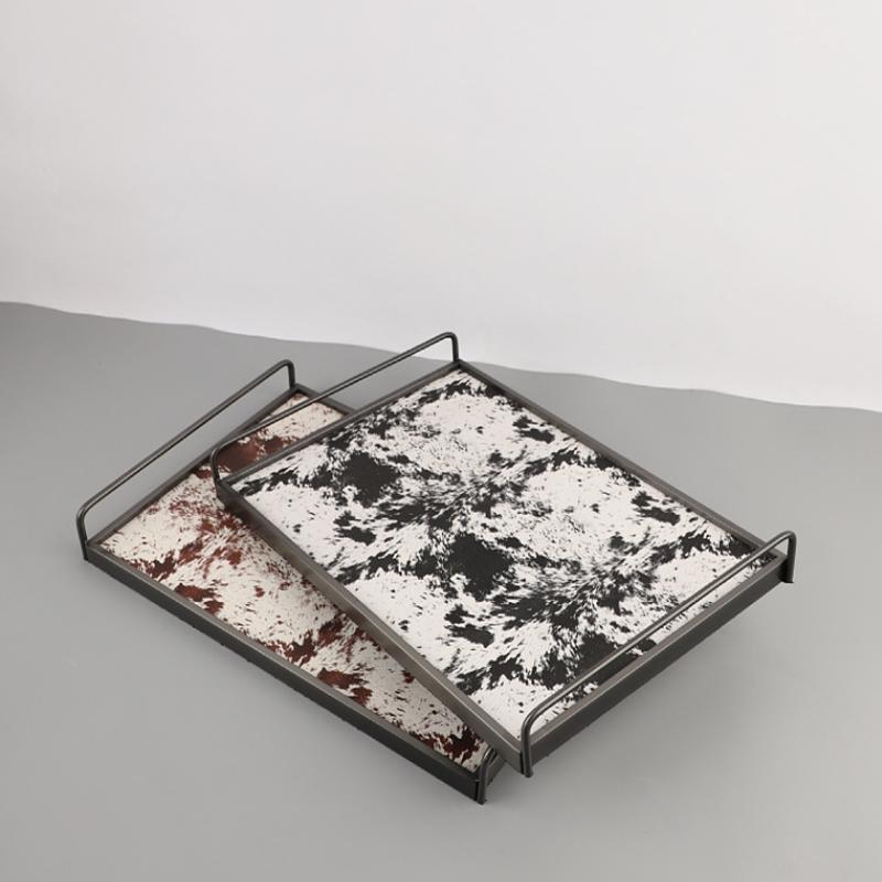 Square Handheld Metal Tray, Splashed Ink Art Leather Decorative Aromatherapy Storage Tray, Organizer, Living Room Decoration
