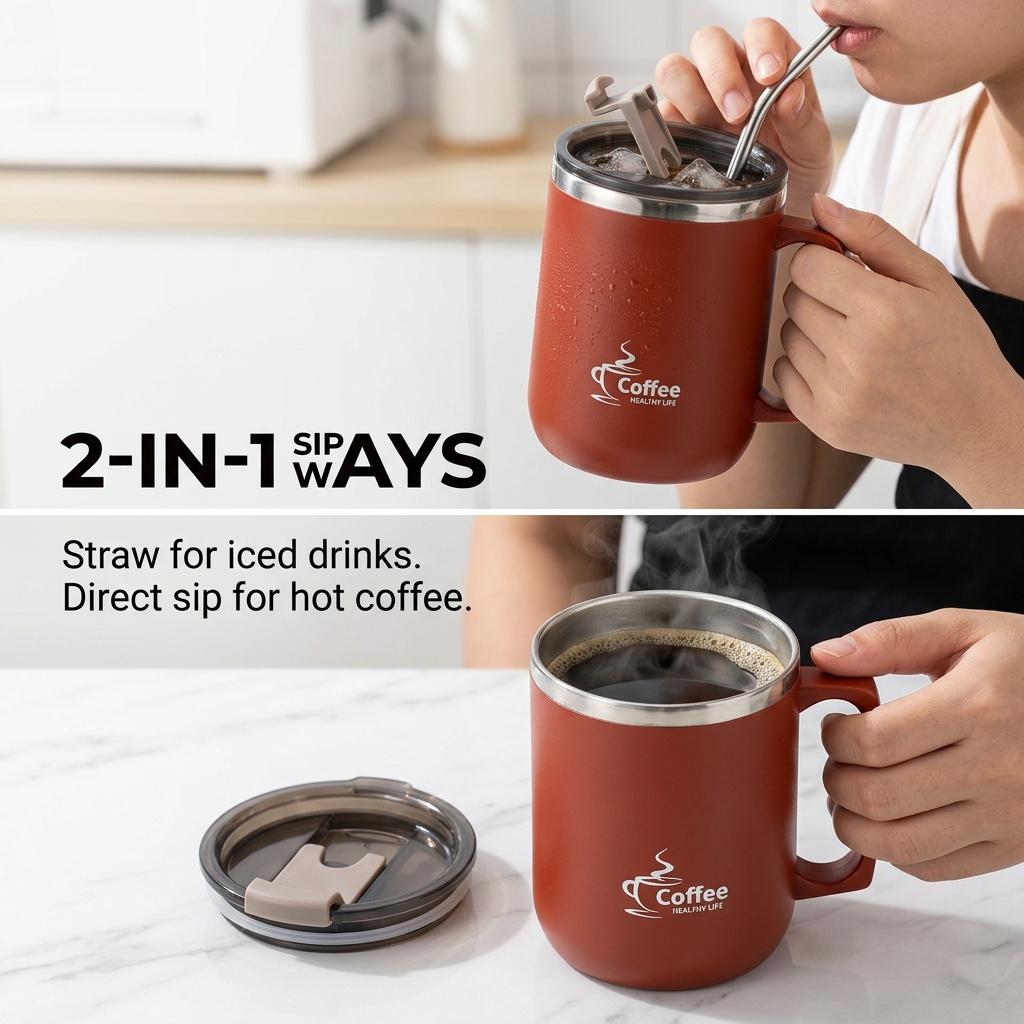 Mini Thermal Coffee Mug with Handle 304 Stainless Steel Insulated Tumbler Leakproof Portable Travel Cup Thermos Water Bottle