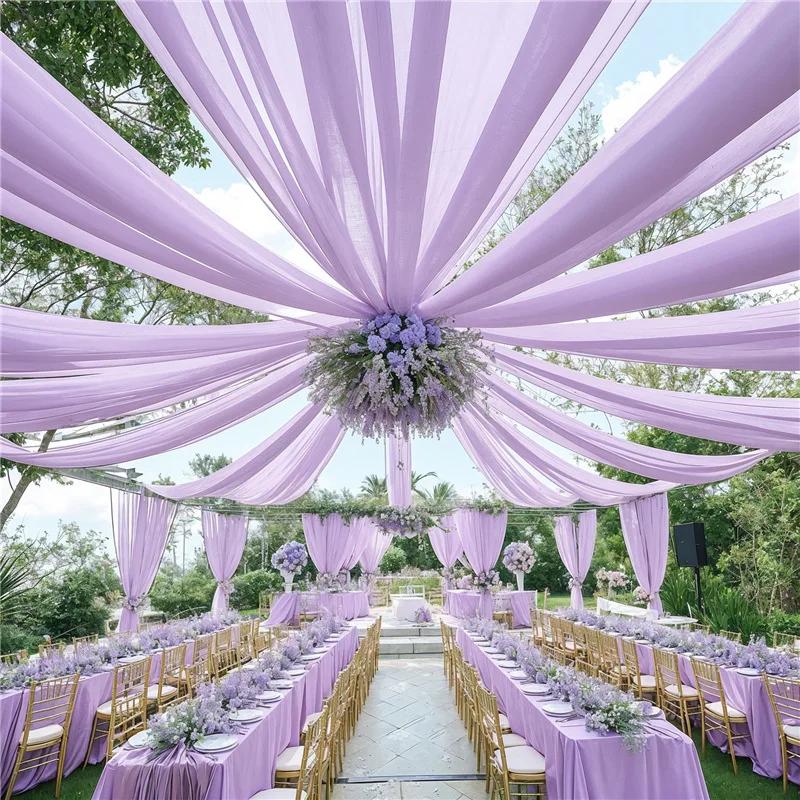 White Wedding Dress Ceiling Drapes Roof Canopy Decor Draping Fabric Chiffon Curtain for Wedding Ceremony Stage Hotel Decoration