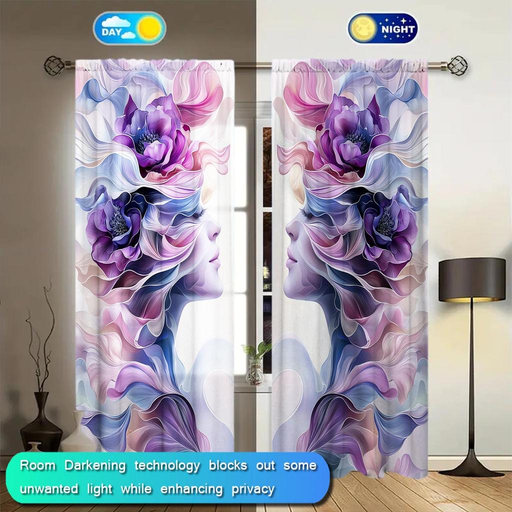 2-Panels Abstract Art Style Beauty Semi Blackout Curtains   Half Blackout Suitable for Artistic Home Decorative Curtains