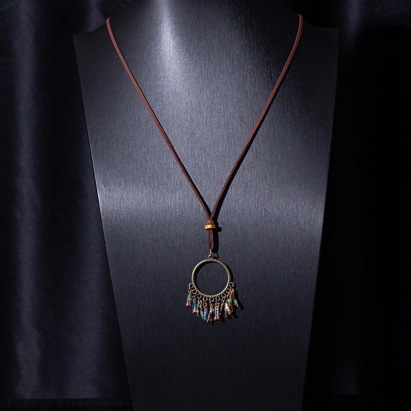 Bohemian Tassel Flower Pendant Retro Ethnic Necklace - Handmade Long Woven Design