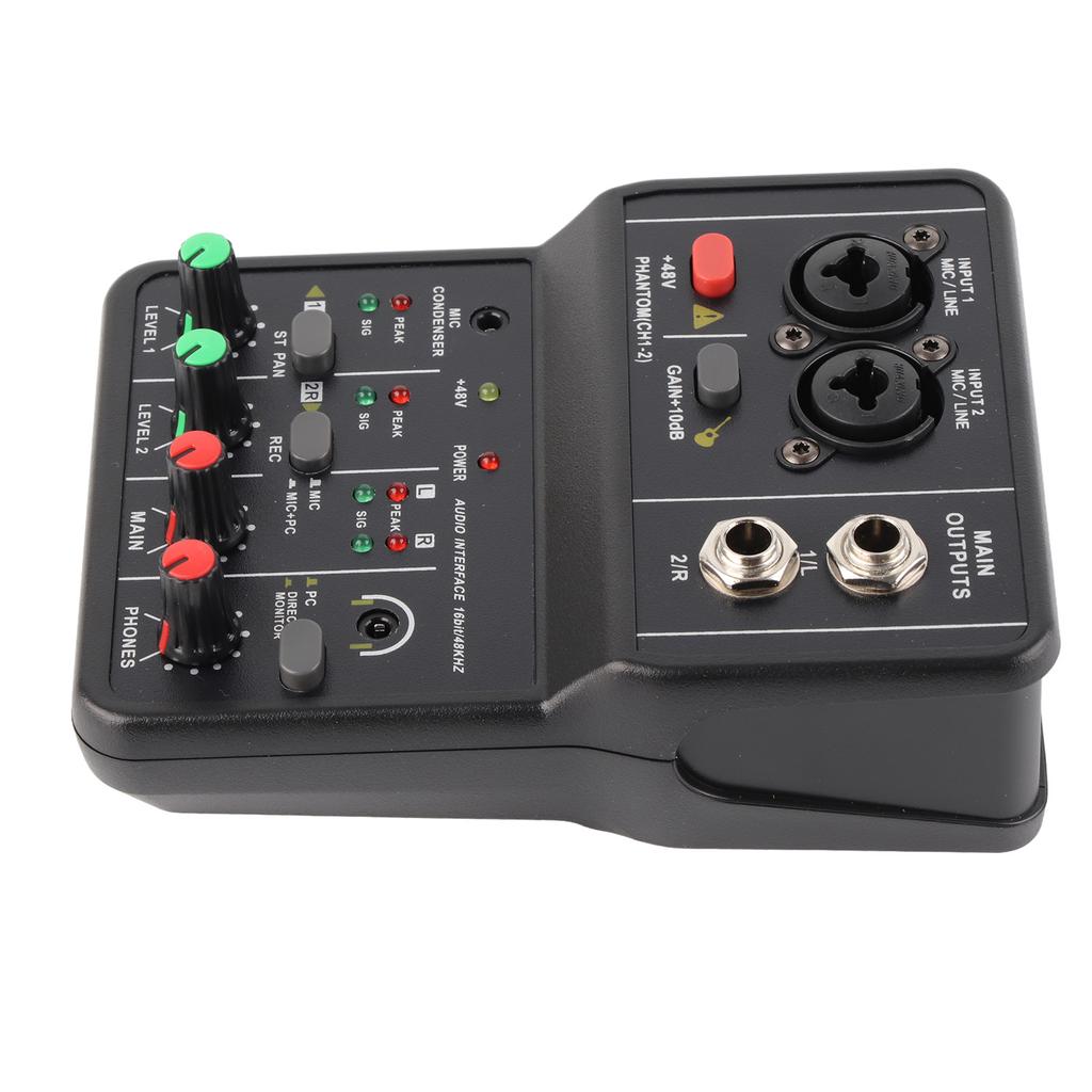 2 Channels Audio Mixer USB 48V Phantom Power Compact Sound Mixing Console for Music Recording Home Karaoke Internet