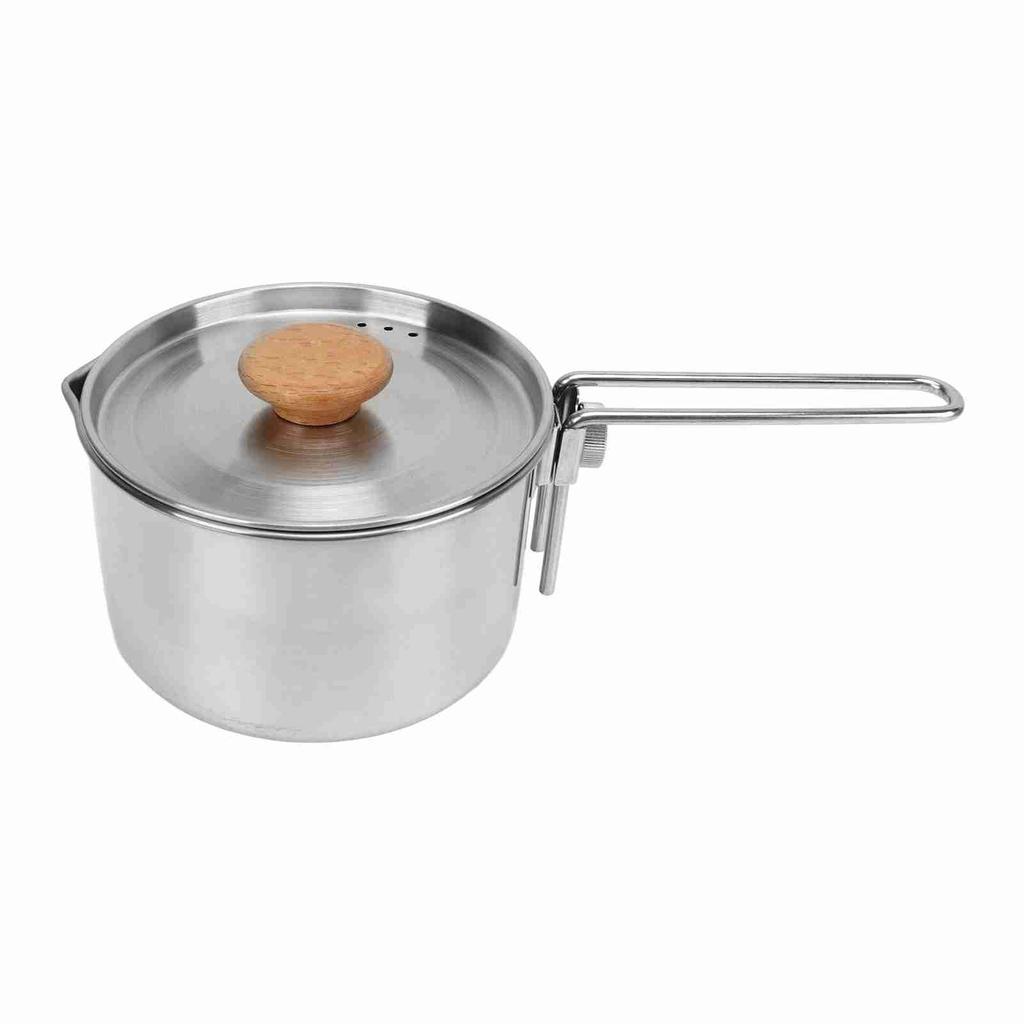 Camping Pot 304 Stainless Steel Portable Camping Kettle with Foldable Handle for Picnic Hiking 1L