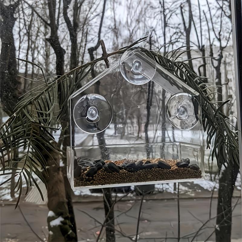 Clear Acrylic Window-Mounted Bird Feeder - Transparent, Adhesive Bird Cage for Small Birds for Outdoor Garden & Patio, Bird Cage Accessories