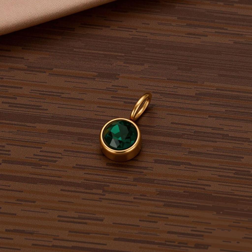 Polished Stainless Steel Birthstone Pendant with Vacuum Electroplating and Retro Design