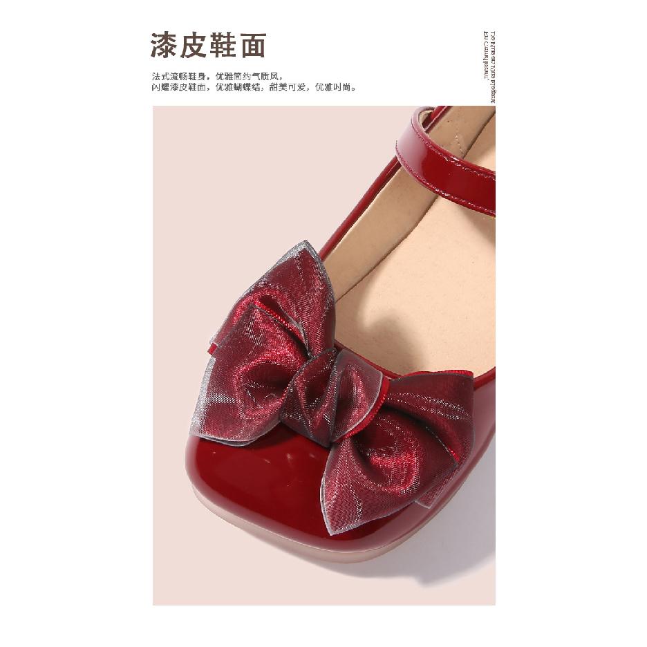Dziewczęce Czerwone Skórzane Buty Wiosna i Jesień Nowe Buty Księżniczki z Kokardą Buty do Występów dla Dzieci Miękka Podeszwa Buty dla Niemowląt