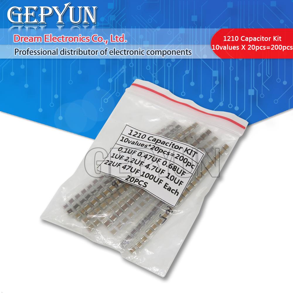 

Набор конденсаторов SMD 1210, 10 значений * 20 шт. = 200 шт., 100 нФ ~ 100 мкФ, набор образцов, электронный «сделай сам»