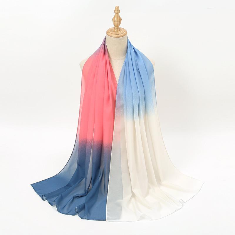 New solid color versatile dance gradual change chiffon silk scarf, summer thin decorative travel sunscreen shawl women