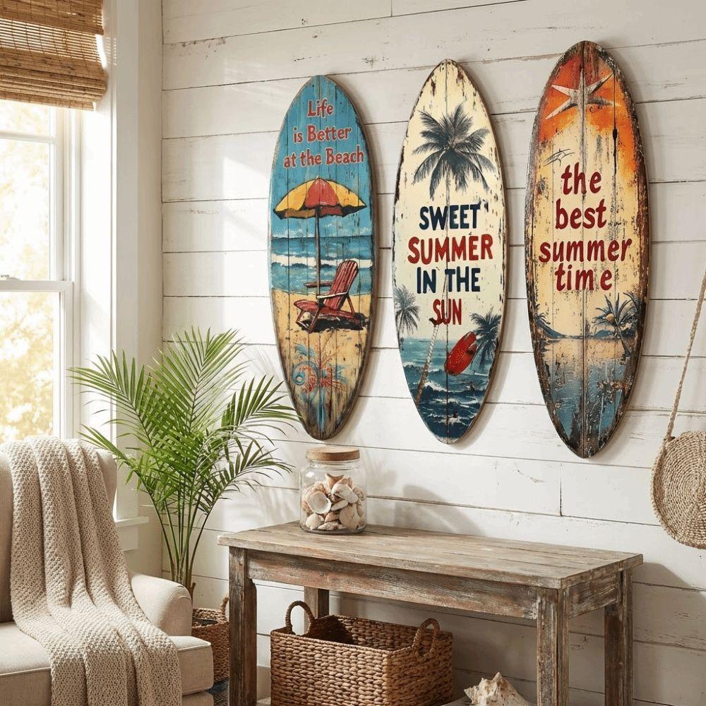 Beach Themed Wooden Surfboards Wall Decor Colorful Beach Decor Wall Art Living Room Decor