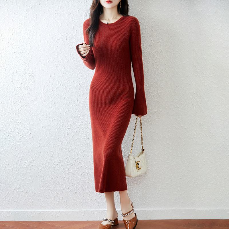 Women Sweater Dress 100% Wool MODERN NEW SAGA O-neck Knit Long Pullover Winter Jumpers Wool Long Dress Female