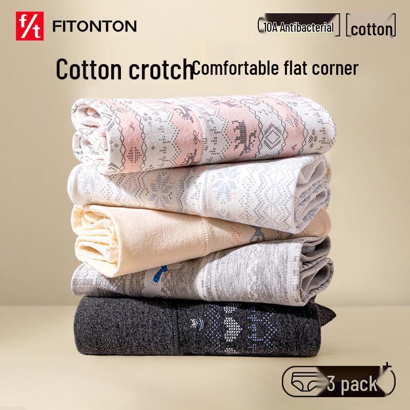 FitonTon Women s Fair Isle Pure Cotton Seamless Antibacterial Boxer Briefs 3-Pack M