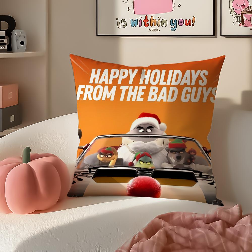 Funny Anime American Movie TThe Bad Guys Cushion Cover Pillowcase Short Plush Invisible zipper Room Sofa Cushion Cover