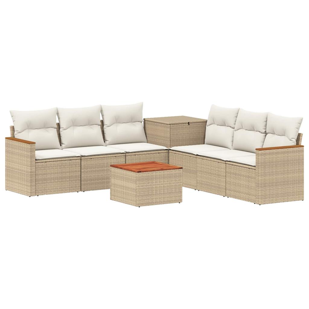 Sofa Set 8 Pieces Beige and Cream White Poly Rattan and Steel