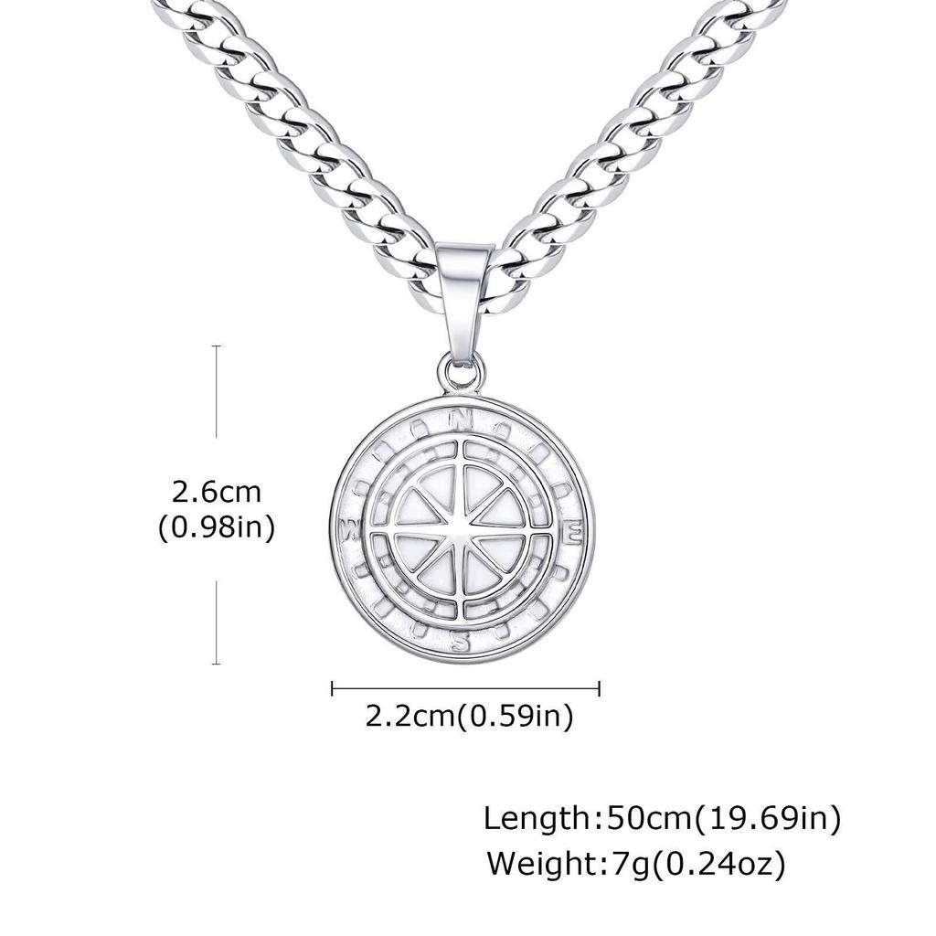 Vnox Kompass Anhänger Halskette für Männer Jungen, Edelstahl Schwarz Gold Silber Farbe Runde Münze Halskette, Punk Schmuck Geschenke