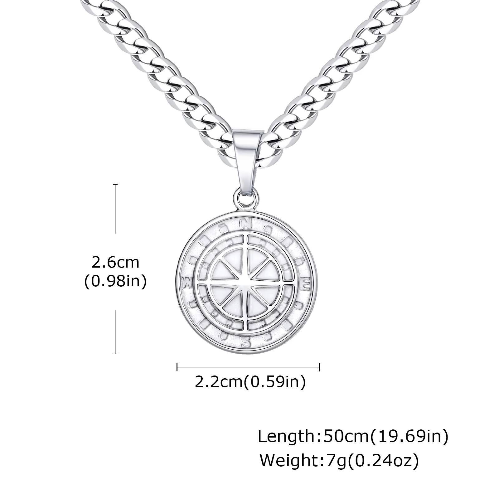 

Vnox Compass Pendant Necklace for Men Boys, Stainless Steel Black Gold Silver Color Round Coin Collar Chain, Punk Jewelry Gifts 50cm