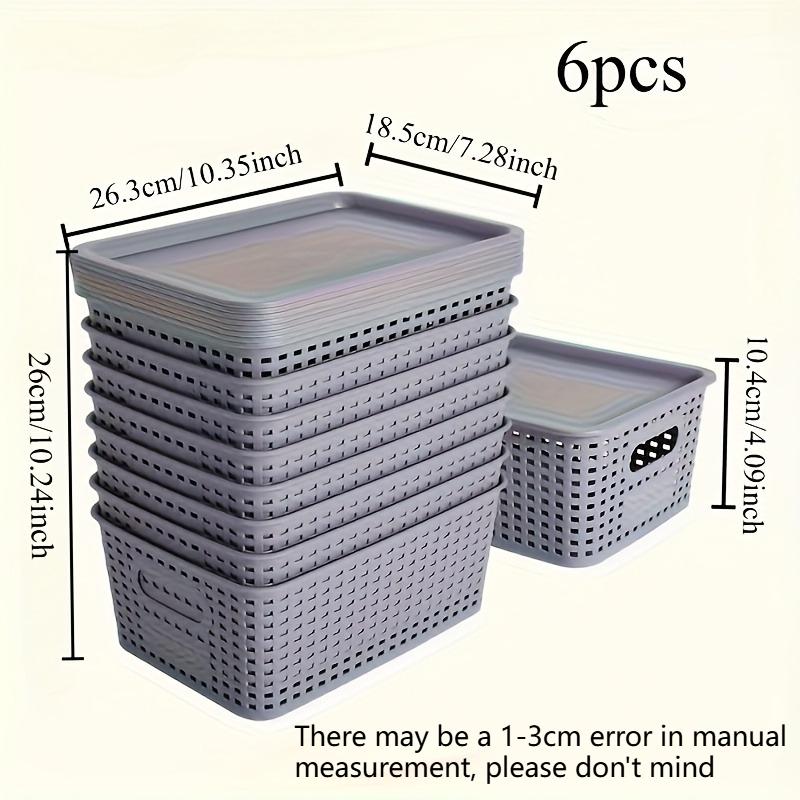 6pcs Stackable Plastic Storage Baskets with Lids, Transparent Organizer Bin with Handles for Home Office Pantry Shelf