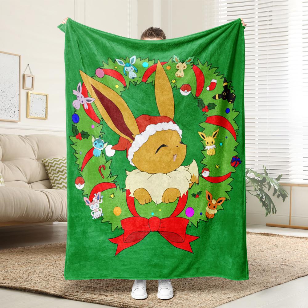 Pikachu dances with the little Fire Dragon Christmas: Pixel Style Christmas Blanket Essential for Home rest