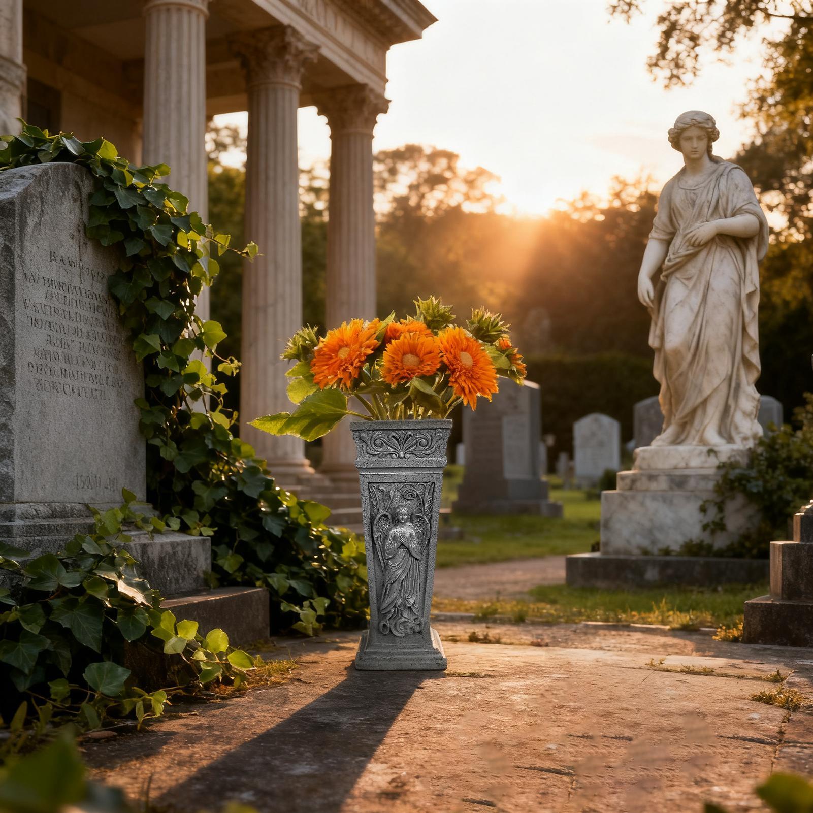 Cemetery Vase All-Weather Anti-Tip Artificial Flowers Holder Grave Vase For Mom Dad Friends Relatives Gravesite Graveyard grigio