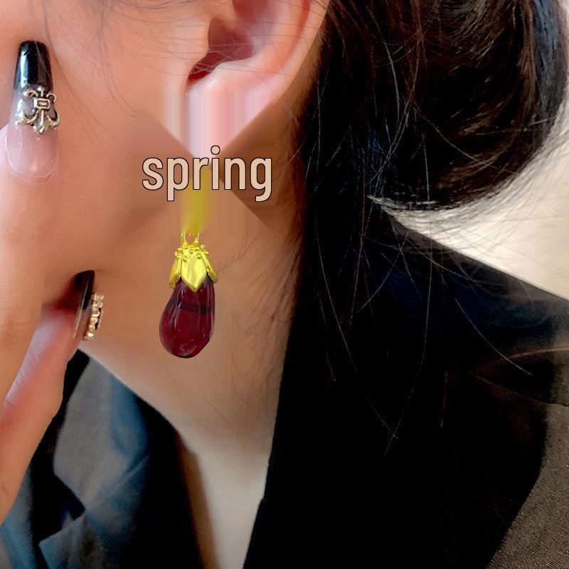 Vintage French Retro Sunflower Imitation Glass Drop Earrings