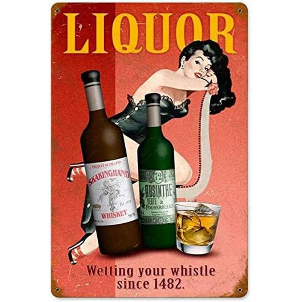 Vintage Pinup Weinmädchen Metallblechschilder Cocktail Martini Fireball Bier Wanddeko für Hausbars Garage Café Clubs Man Cave Pubs