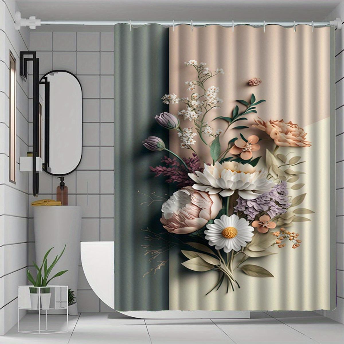 

Elegant Floral Shower Curtain - High-End Anti-Fog, Colorful Art Design, Green & Beige Vertical Stripes, Machine Washable W60H190(CM)-1 Pcs