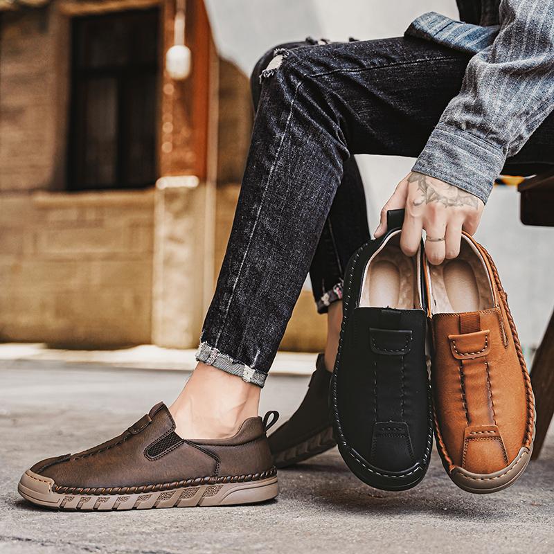 Men's Leather Casual Shoes Handmade Loafers Large Size Men's Genuine Leather Shoes Slip On Shoes