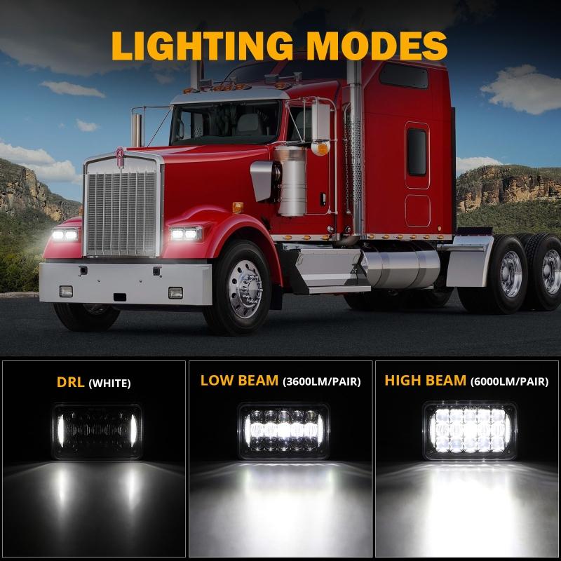 4x6 Inch Rectangular LED Headlights High/Low Beam with DRL Turn Signal Light for Freightliner Ford Probe Chevrolet Truck